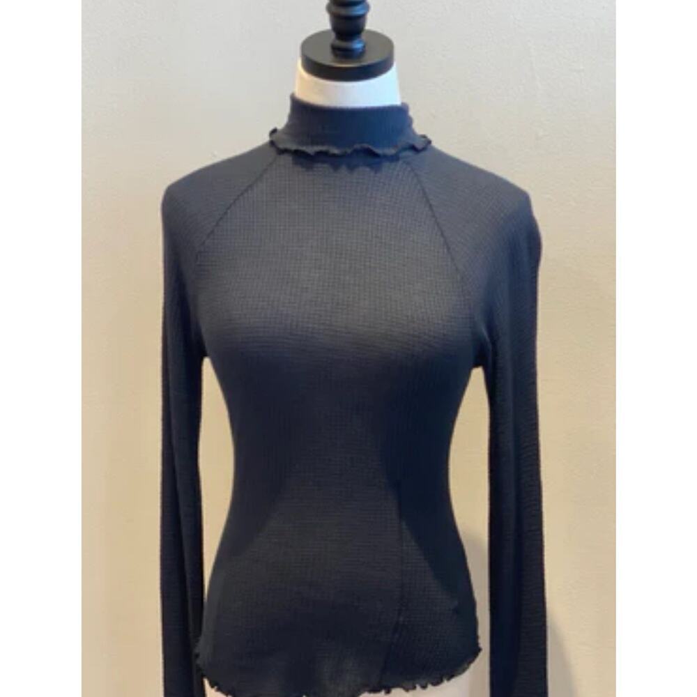 Free People Make It Easy Thermal Top Womens Small Layer High Mock Neck Navy Blue